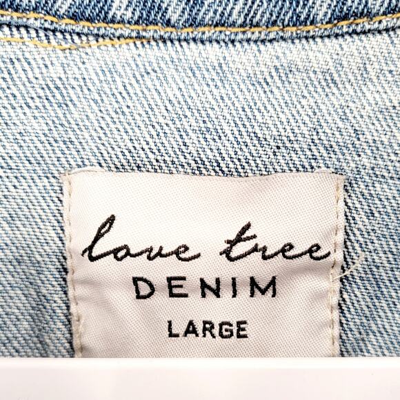 Love Tree Denim Blue Trucker Jacket 100% Cotton Long-sleeve Lace Up Women's Sz L - Picture 8 of 10